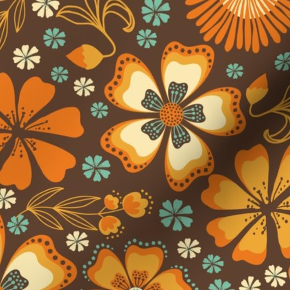 Amazon.com: Spoonflower Fabric - Vintage Floral Teal Brown Retro