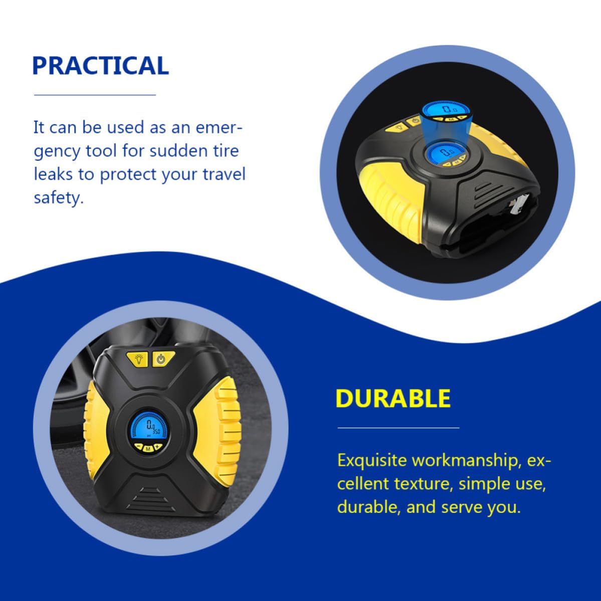 TEHAUX Compresor Portátil para Neumáticos de Coche Pantalla Digital Inteligente, Bomba de Aire de 25l, Material Plástico y Cobre, Adecuado para Viajes y Emergencias