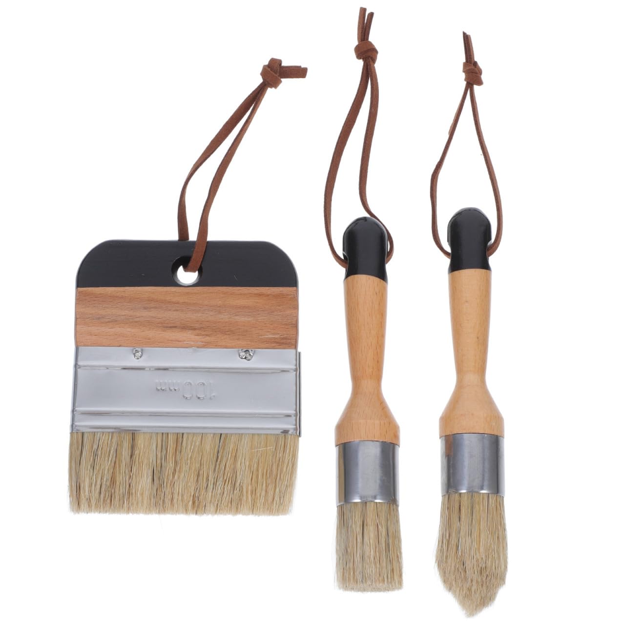 Pinceles de cerdas de pelo de jabalí redondos con mango de madera para pintar en set de 3 piezas