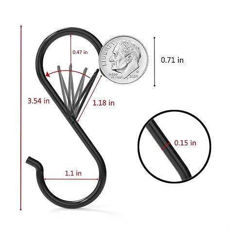 Miniatura 5 de Paquete de 12 ganchos en S de metal resistente de 3.5 pulgadas con hebilla de seguridad para colgar utensilios de cocinaplantasollas y sartenesropa,