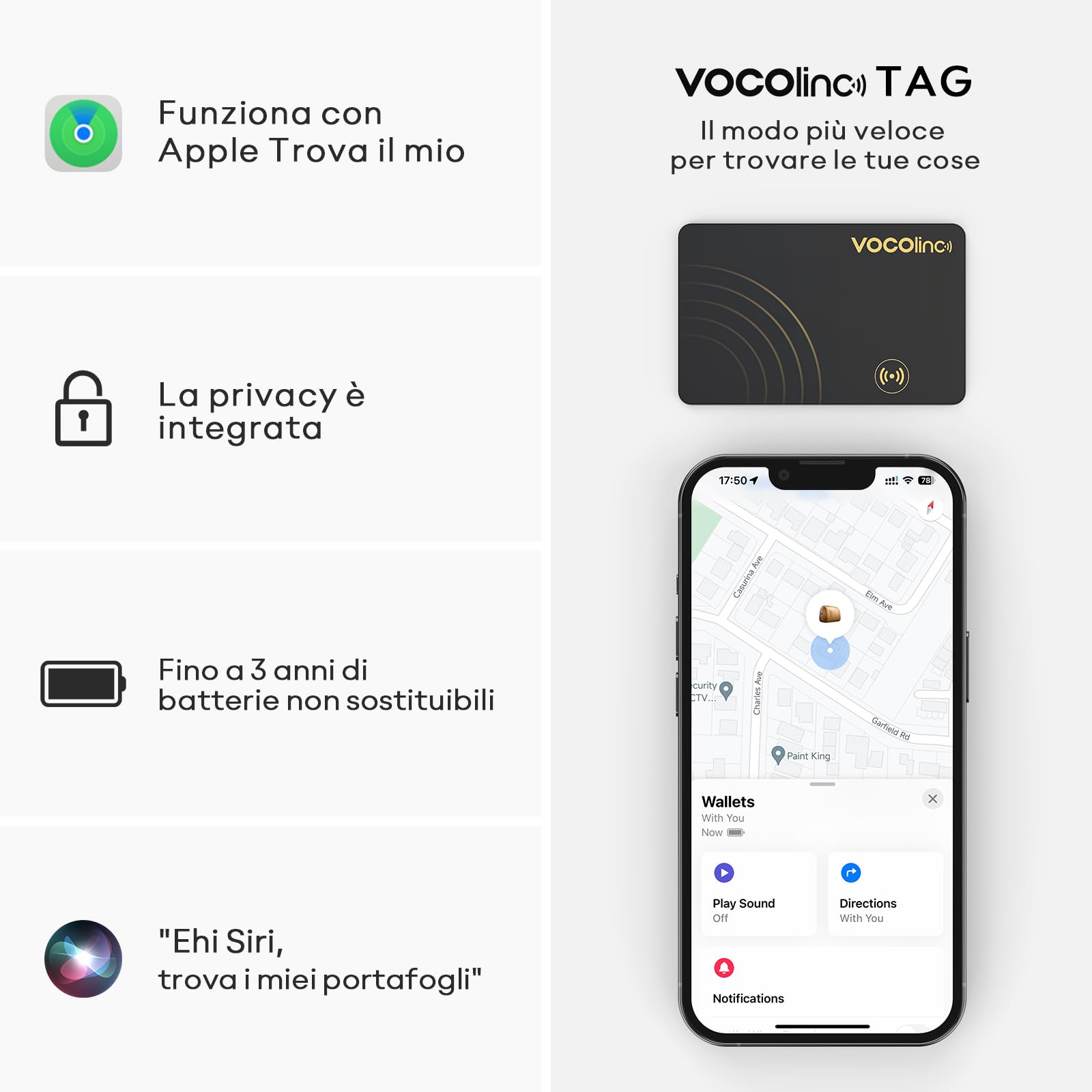 VOCOlinc Smart Air Tag Card Bluetooth, Wallet Tracker Thin 1.6mm Compatibile con Apple Dov’è (solo iOS, NON per Android), Localizzatore Portafogli Trova Oggetto per Bagaglio/Valigia/Passaporti, Nero