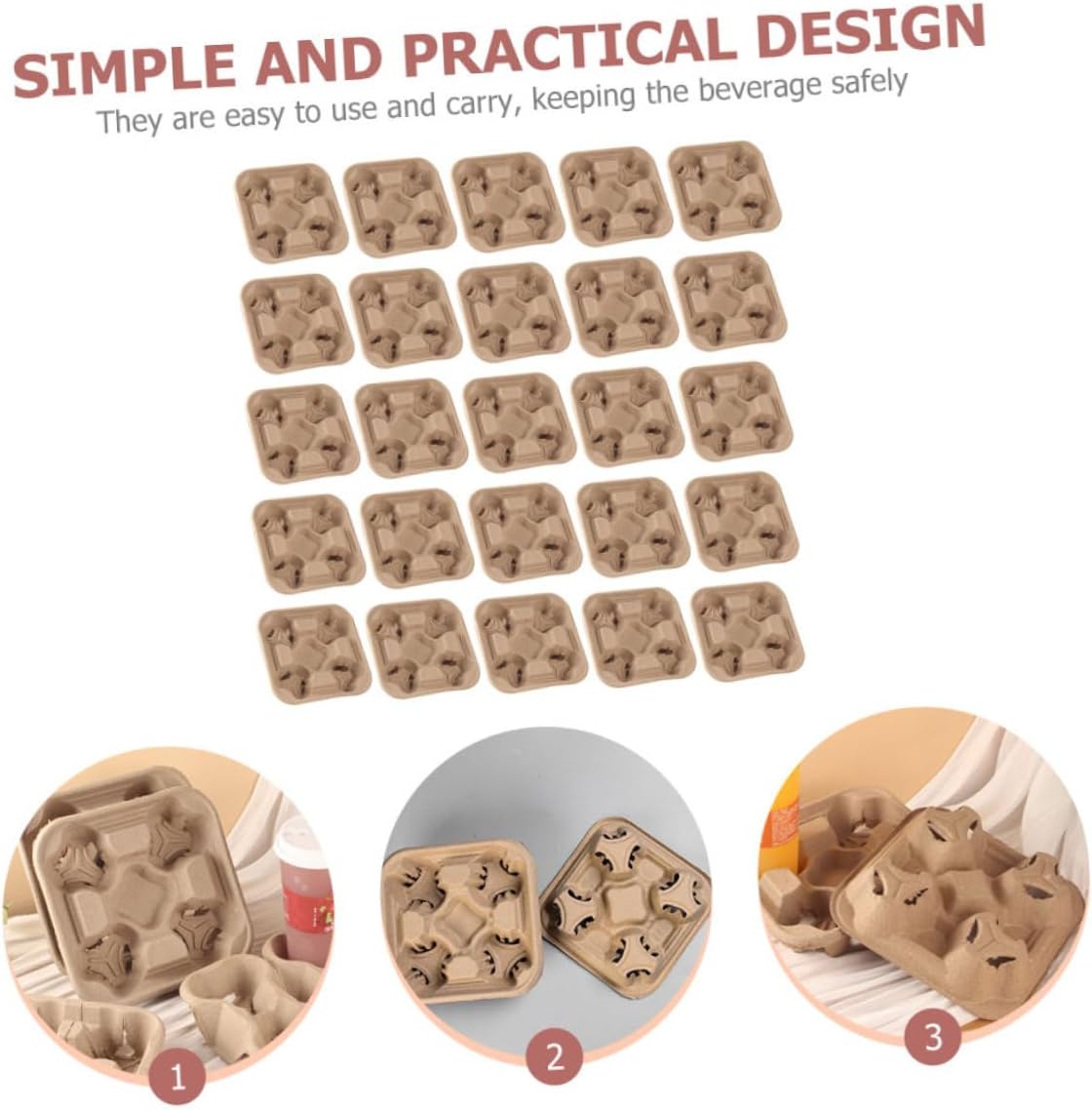 Unomor 25pcs Biodegradable Paper Pulp Cup Holders Four-cup Beverage Packing Trays for Safe Takeout Transport for Coffee and Tea Shops