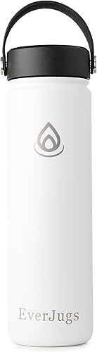 EverJugs Botella de agua de 22 onzas, boca ancha, botella de acero inoxidable de alta calidad con tapa de agarre, doble pared aislada al vacío, taza