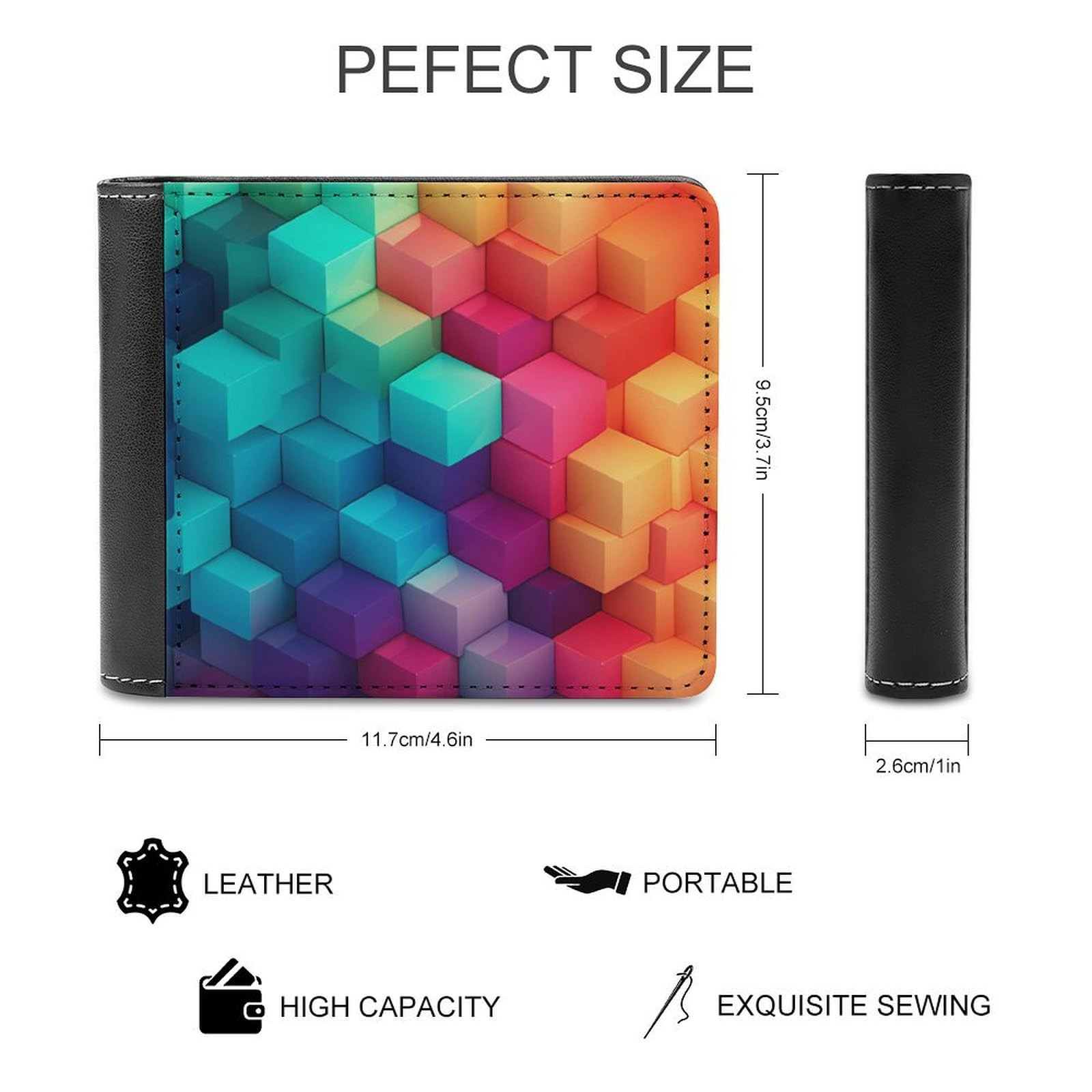 Color Cubes Funny Billfold Wallet Credit Card Holder Slim Passcase Pouch Purse for Men Women