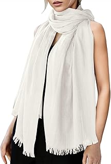 2025 - Bufanda de algodón de lino para mujer de color liso para todo el año, bufanda de rayas de playa, cuidado de cuero para sofá de cuero, Blanco, Talla única