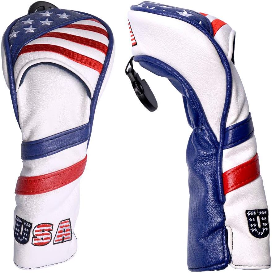GOOACTION USA Golf Club 3 5 Fairway Wood Headcover American Stars and Stripes Flag Synthetic Leather Patriotic Head Covers Protector