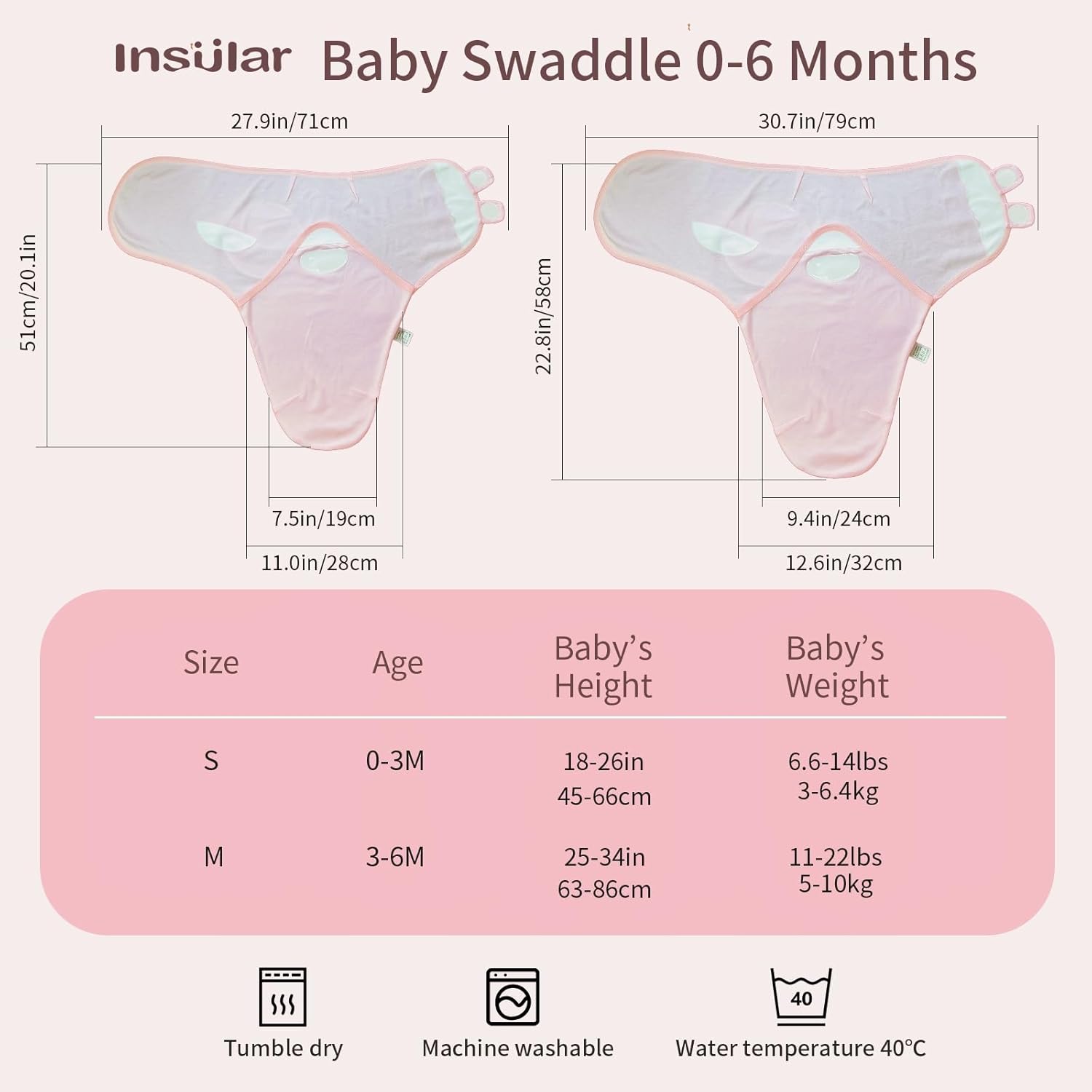 insular Baby Swaddle Wrap, Swaddle Blanket for Newborn and Infant, Adjustable Swaddling Set for Boy and Girl, Soft Cotton Baby Sleep Sack 3 Pack, Ice Cream, Medium(3-6 Month)