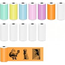 12 Rolls Colorful Mini Thermal Printer Sticker Paper,Thermal Self-Adhesive Paper 57 * 25mm for Pocket Inkless Portable Photo,DIY,Note,Memo6 White+6 Color