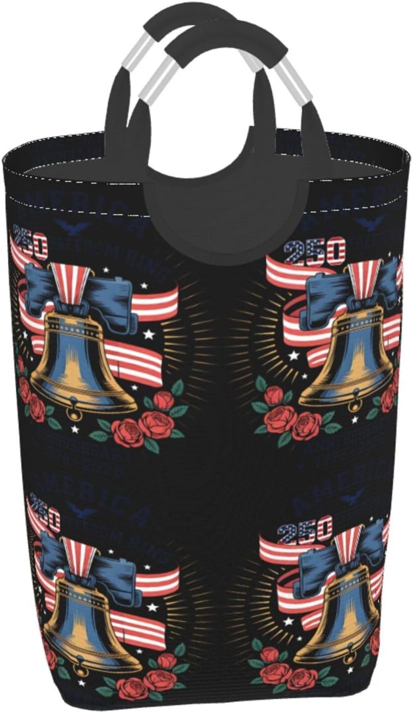 Let Freedom Ring 250 Foldable Dirty Laundry Bag, Waterproof Oxford Fabric With Pe Board Base, 50l Capacity For Home & Travel