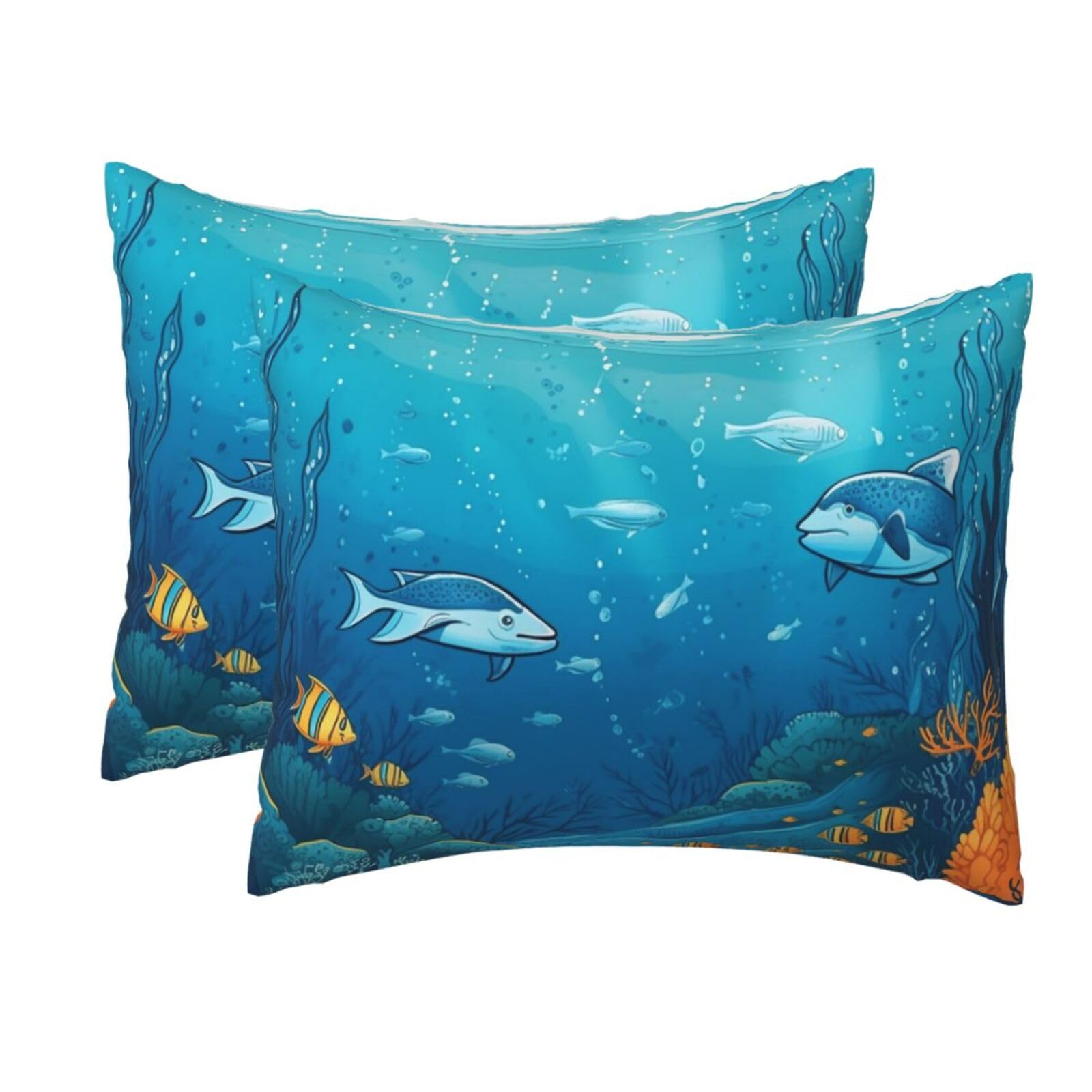 2 Pack Standard Size Pillow Cases for Hair and Skin Soft Breathable Pillow Case Covers with Hidden Zipper Underwater Ocean Illustration Pillowcase 20x26 Inches Pillow Cover for Sleeping Gift