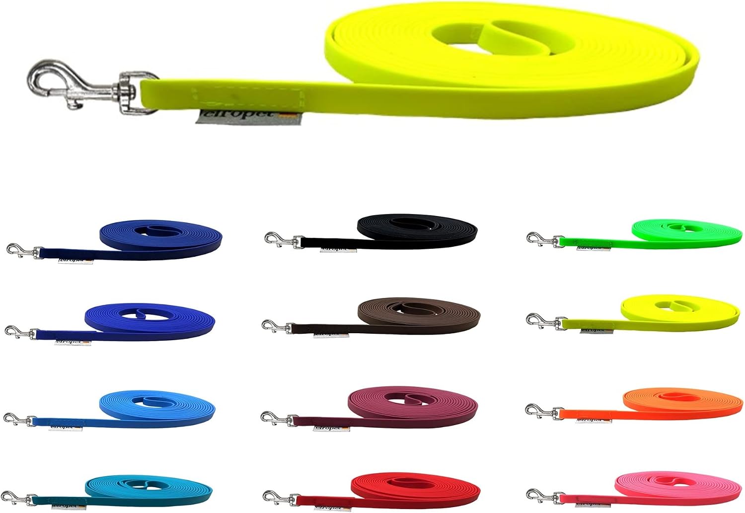 Biothane Recall Lead for Small Dogs 9 mm 3 m / 5 m / 10 m / 15 m Dog Lead Biothane 2 m with Hand Loop Neon Yellow
