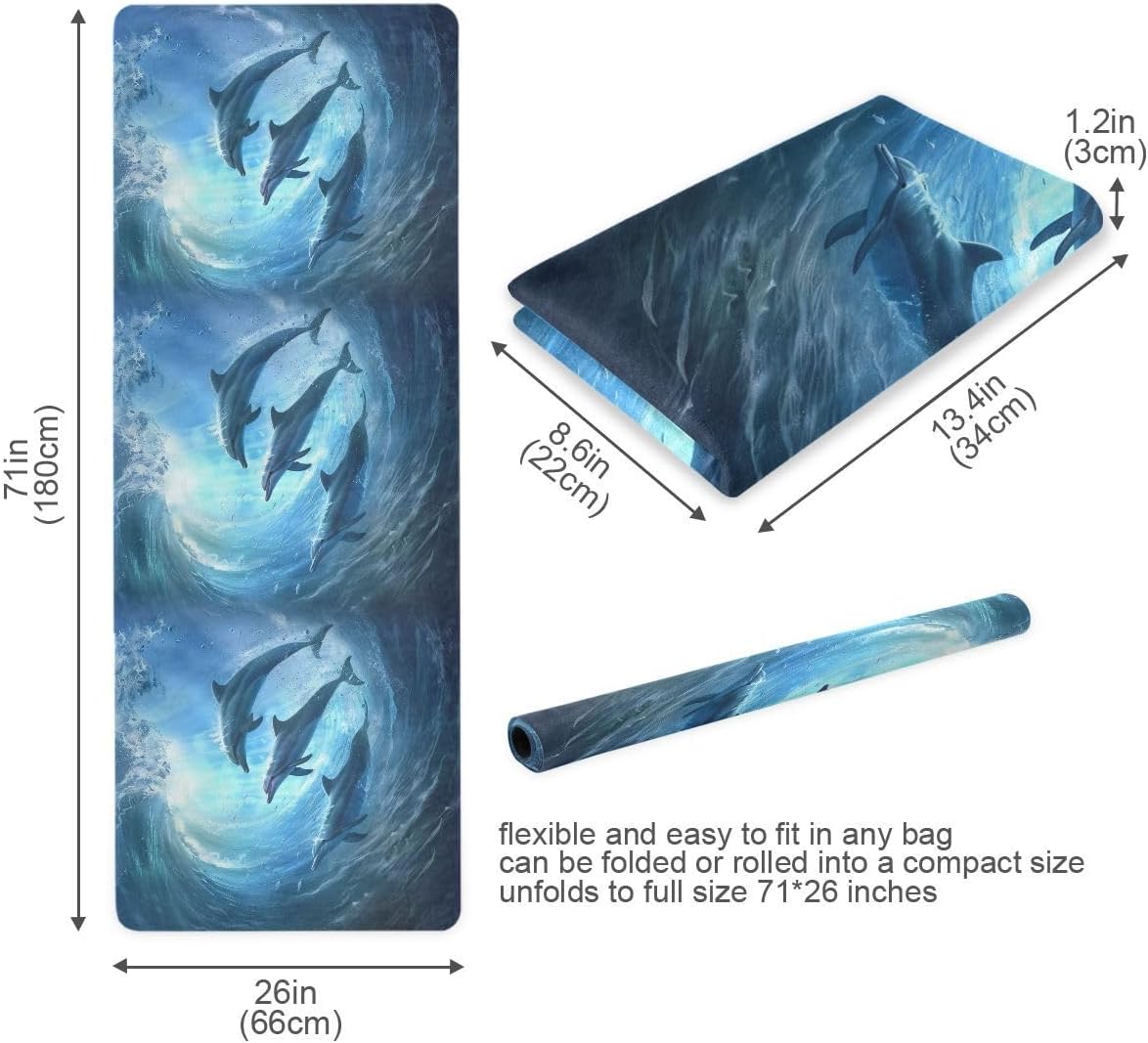 ALAZA Dolphins Underwater Waves Yoga Mat Non Slip Fitness Exercise Mat, Workout Mat for Yoga, Pilates and Floor Exercises