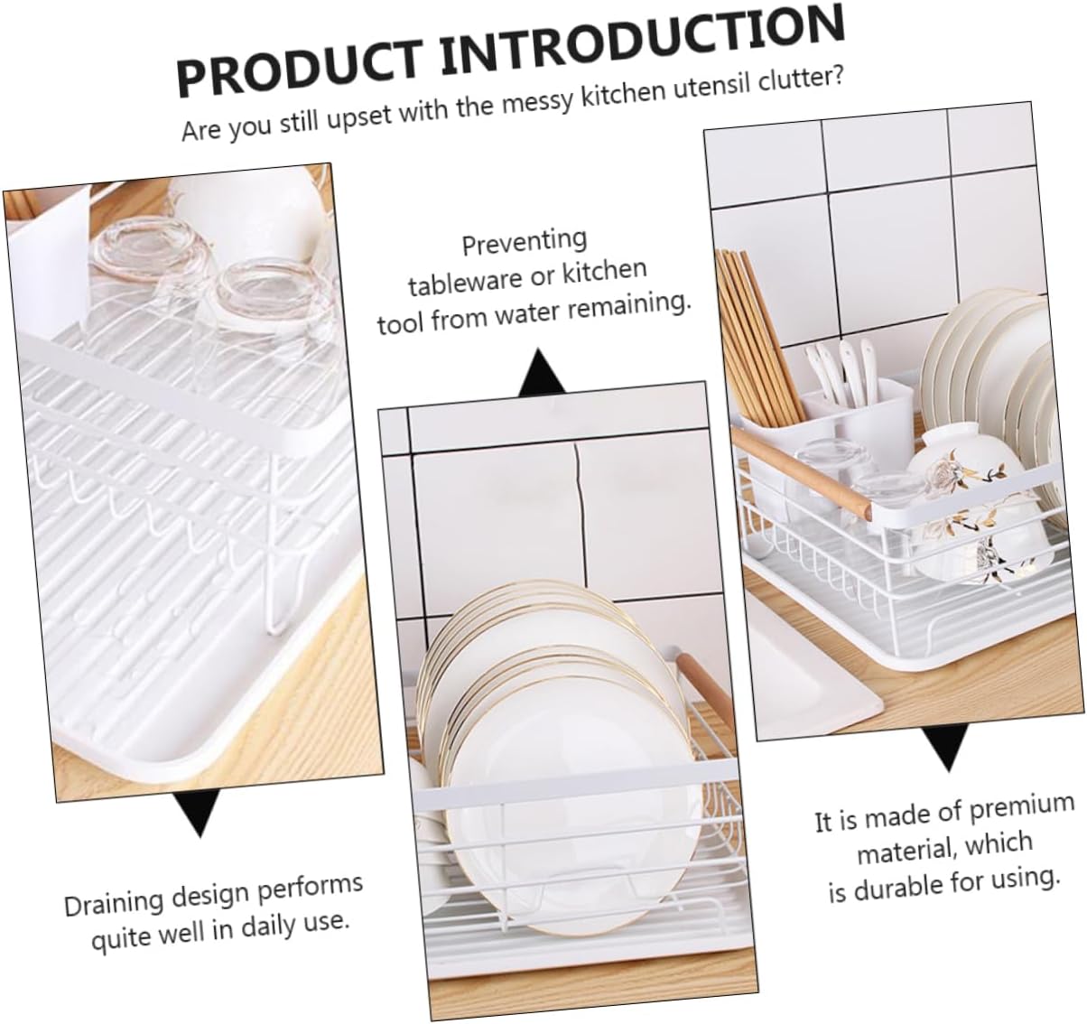 PRETYZOOM 1pc Multi-Function Iron Dish Rack Space-Saving Kitchen Storage Stand Bottom Drain Tray Easy Organization for Dishes and Cutlery Rustproof Design for Neat Countertops