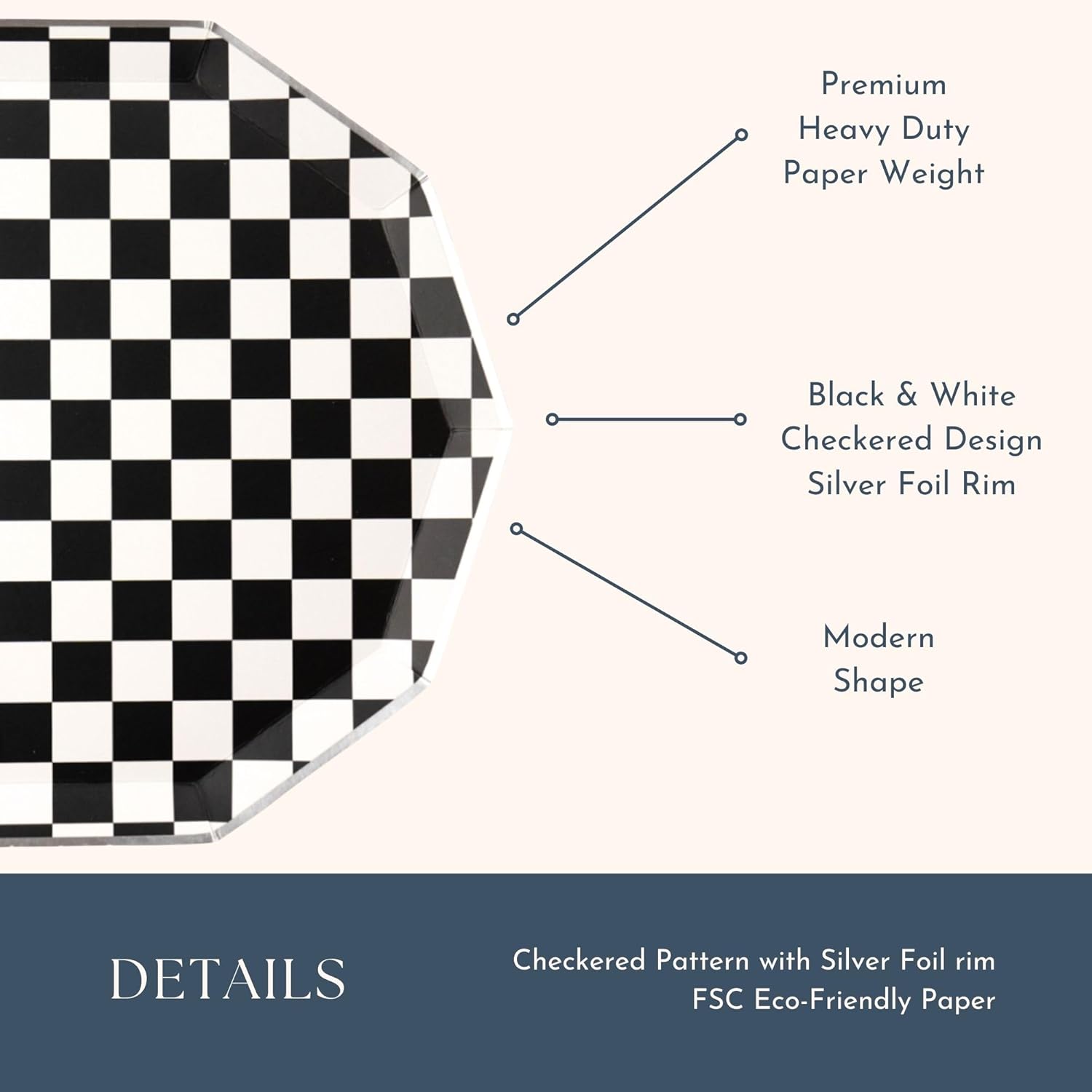 Black and White Checkered Paper Party Plates by Bonjour Fete | Disposable Plates for Halloween, Birthday - Sturdy Dinner Plates| 10.5" D (8 Pack) - Image 4