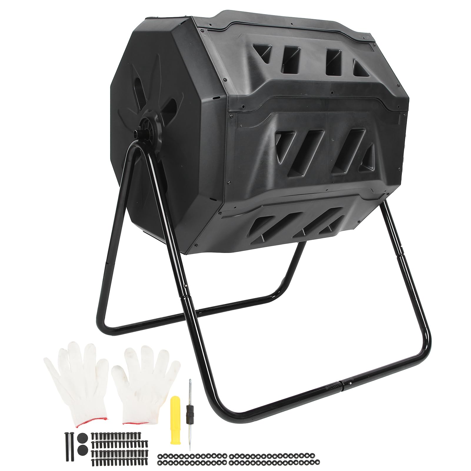 Luocute Composteur à Culbutage Extenrieur Double Bac à Compost Rotatif, Bac à Compost en Fer en Plastique de Grande capacité de 160 L, Fermenteur de Cour, Engrais Organique, à Gobelet