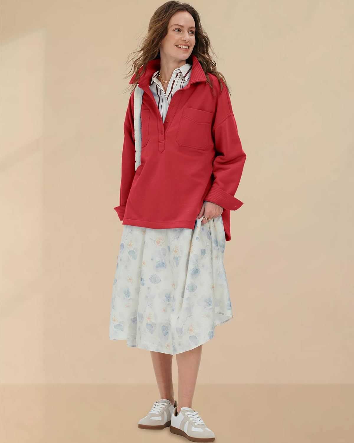 Locachy Women's Casual Oversized Polo Neck Sweatshirt Lapel Long Sleeve Button Pullover Tops Fashion Outfits Clothes - Image 7