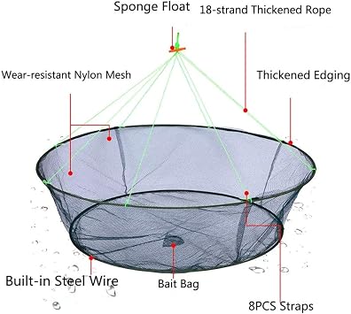 Persei Foldable Fishing Net Hand Casting Cage Crab Net for Fish Shrimp Minnow Crayfish Crab