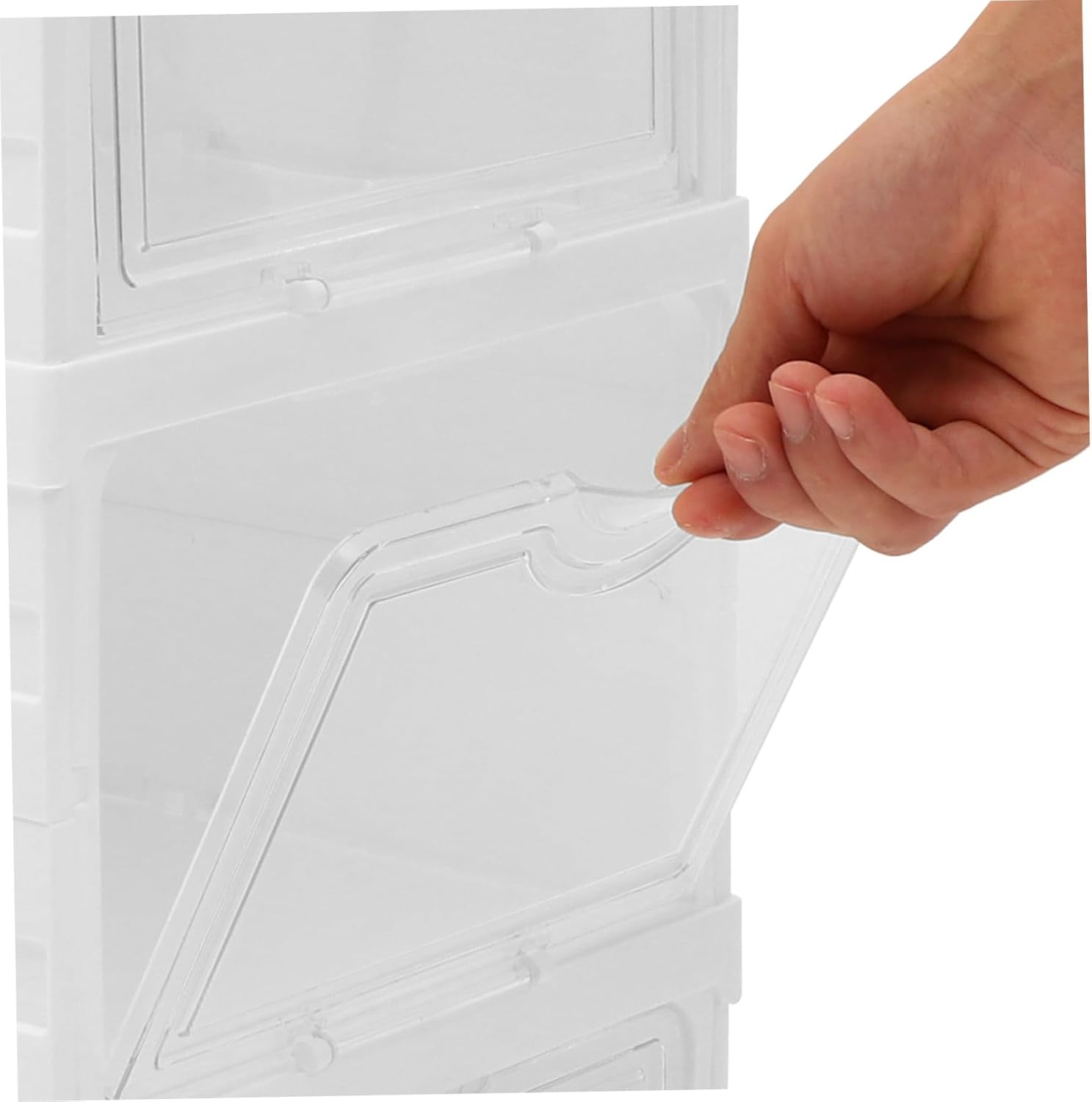 Clear Stackable Shoe Storage Boxes Transparent Foldable Organizer for Sports Shoes and High Heels with Lid for Closet and Entryway