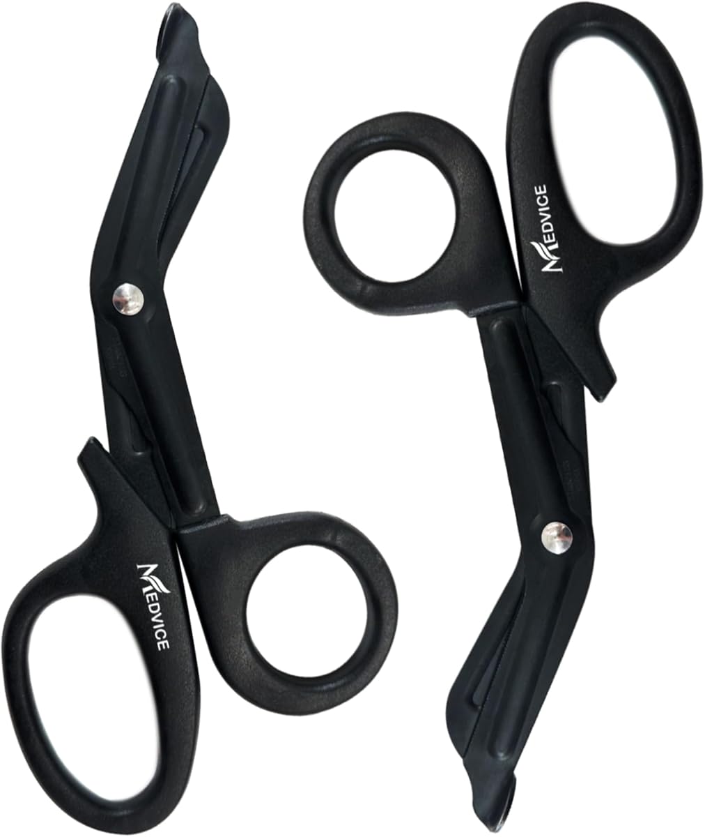 2 Pack Medical Scissors, EMT and Trauma Shears - 7.5 inch | Blunt Tip, Fluoride Coated, Non-Stick Blades, Autoclavable to 290 F/143 C, Rust Free (Black)