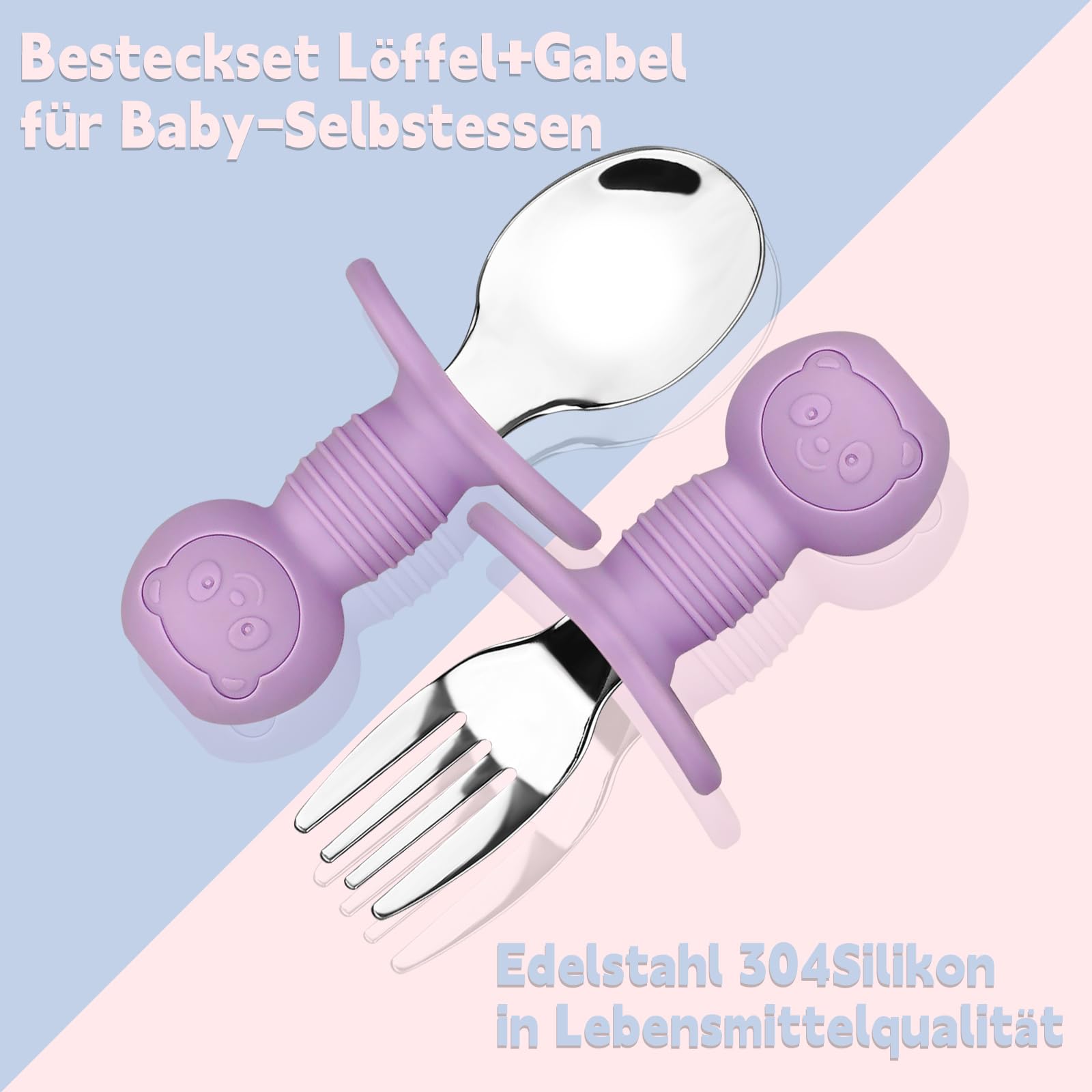 Set di 4 piatti per bambini in acciaio inox con ventosa in silicone e 4 cucchiai, 4 forchette, antiscivolo, per contorni per bambini, lavabili in lavastoviglie, senza BPA