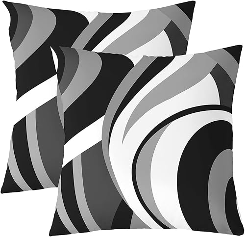 Miniatura 7 de Juego de 2 fundas de almohada modernas con estampado de líneas geométricas de doble cara de 16 x 16 pulgadas, color gris, negro y rojo, fundas de