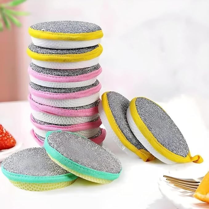 Double Side Stainless Steel and Sponge Scrubber, 2 in 1 Dishwashing Scrub, Tough Cleaning Sponge for Kitchen, Bathroom (05)-image-12