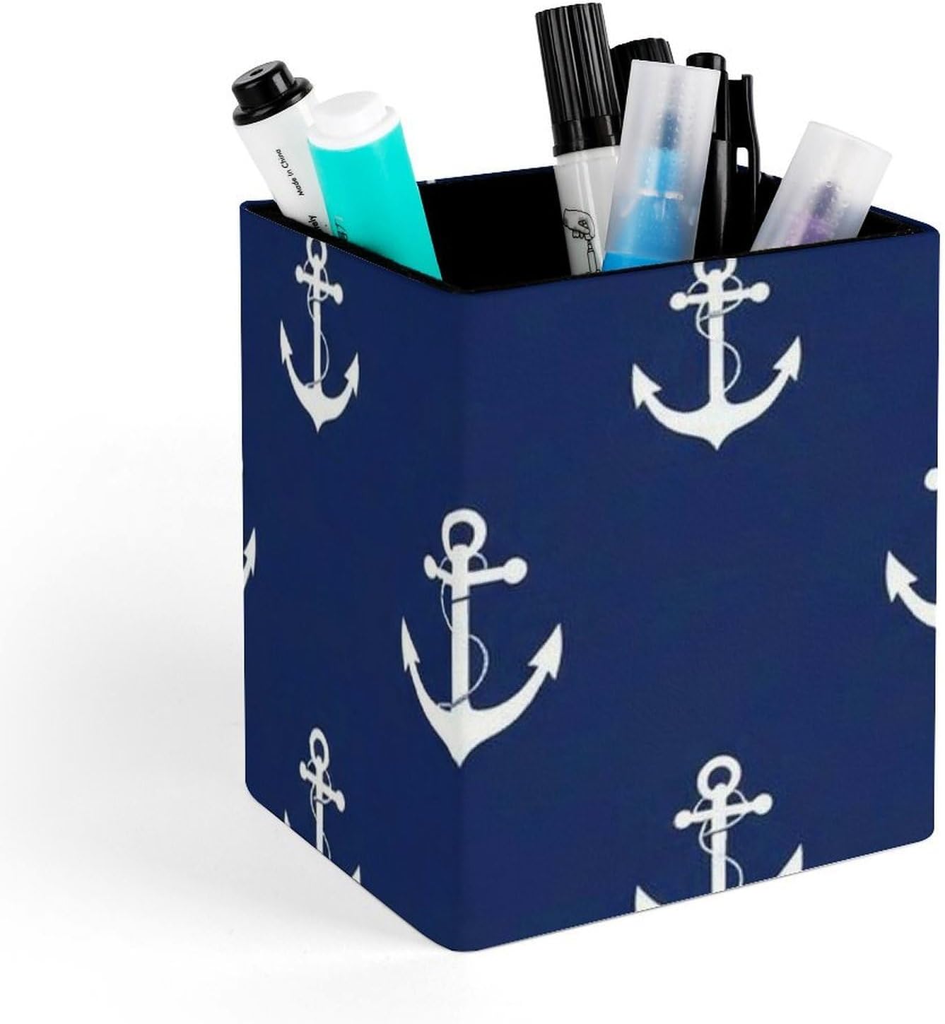 Women's Fashion Pencil Pen Holder Cup, Waterproof Office Supplies, Waterproof Multifunctional Office Supplies Navy Anchors Pattern