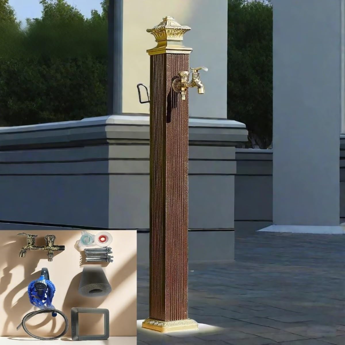 WOTZOV Frost-Free Outdoor Faucet - Decorative Retro Water Column Fountain For Garden, Farm, Pasture, Backyard Irrigation & Washing，Bronze 100cm/39.7in