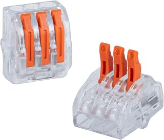 50PCS Lever Wire Connectors, 3 Port Reusable Tool-Free Terminals for 0.2–4.0mm² Solid or Stranded Wires, UL Certified Flame-Retardant Shell, 600V/1000V for Home and Commercial Wiring
