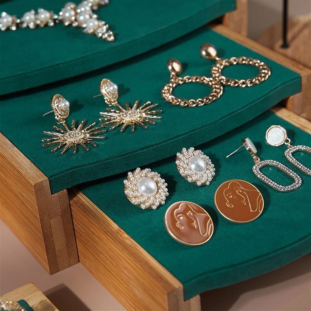 Expositor de Joyas, Pendientes, Pulseras, Centro Comercial, Organizador de Accesorios de Terciopelo Verde de Alta Gama ()