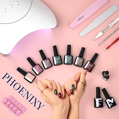 Miniatura 7 de Phoenixy Kit de esmalte de uñas de gel 10 colores arcoíris para remojar el esmalte de gel con lámpara de uñas de 36 W U VLED herramientas básicas de