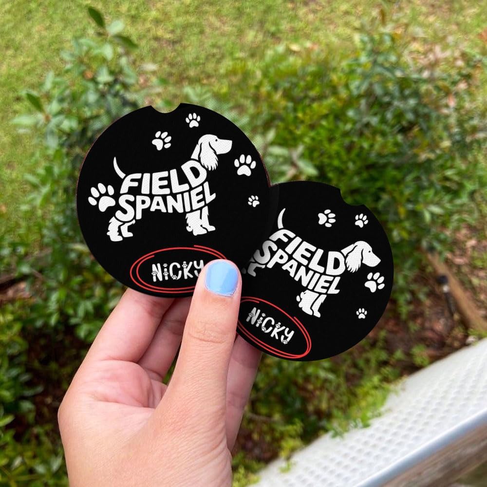 Custom Paw Field Spaniel Dog Breeds Automotive Coasters for Drive Enthusiasts Personalized Name Designs Universal Polyester Set for Cars Trucks SUVs Perfect for Pet Lovers image 3