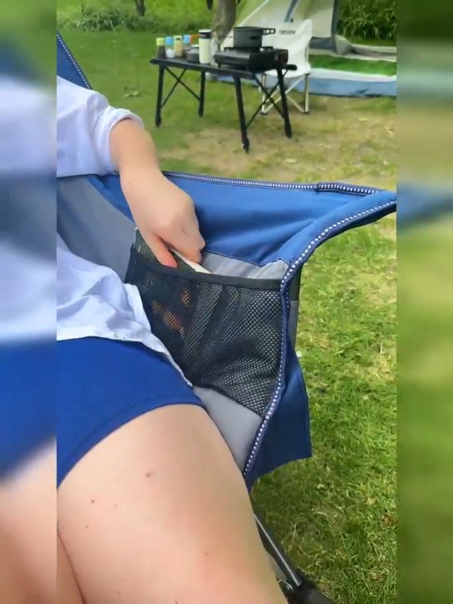 Silla Mecedora para Camping Oversized para Adultos - Capacidad 400 libras, Silla Acolchada con Portavasos, Plegable y Portátil para Exterior, Camping, Patio (Azul y Gris) miniatura 7