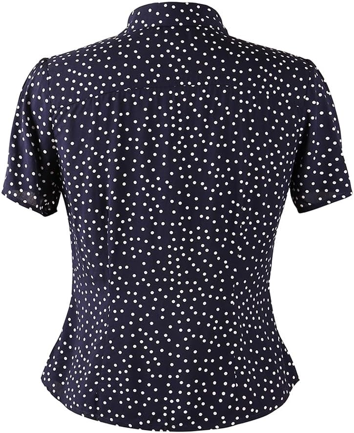 YARN & INK Women's Soft Comfy Tops, Button Down Classic Shirt 1950s Retro Elegant Blouse Tops