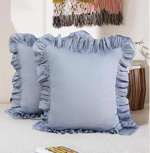 Miniatura 11 de Lemfux Juego de 2 fundas de almohada europeas blancas con volantes, 20 x 20 pulgadas, fundas de cojín cuadradas 100% de algodón, estilo shabby chic,