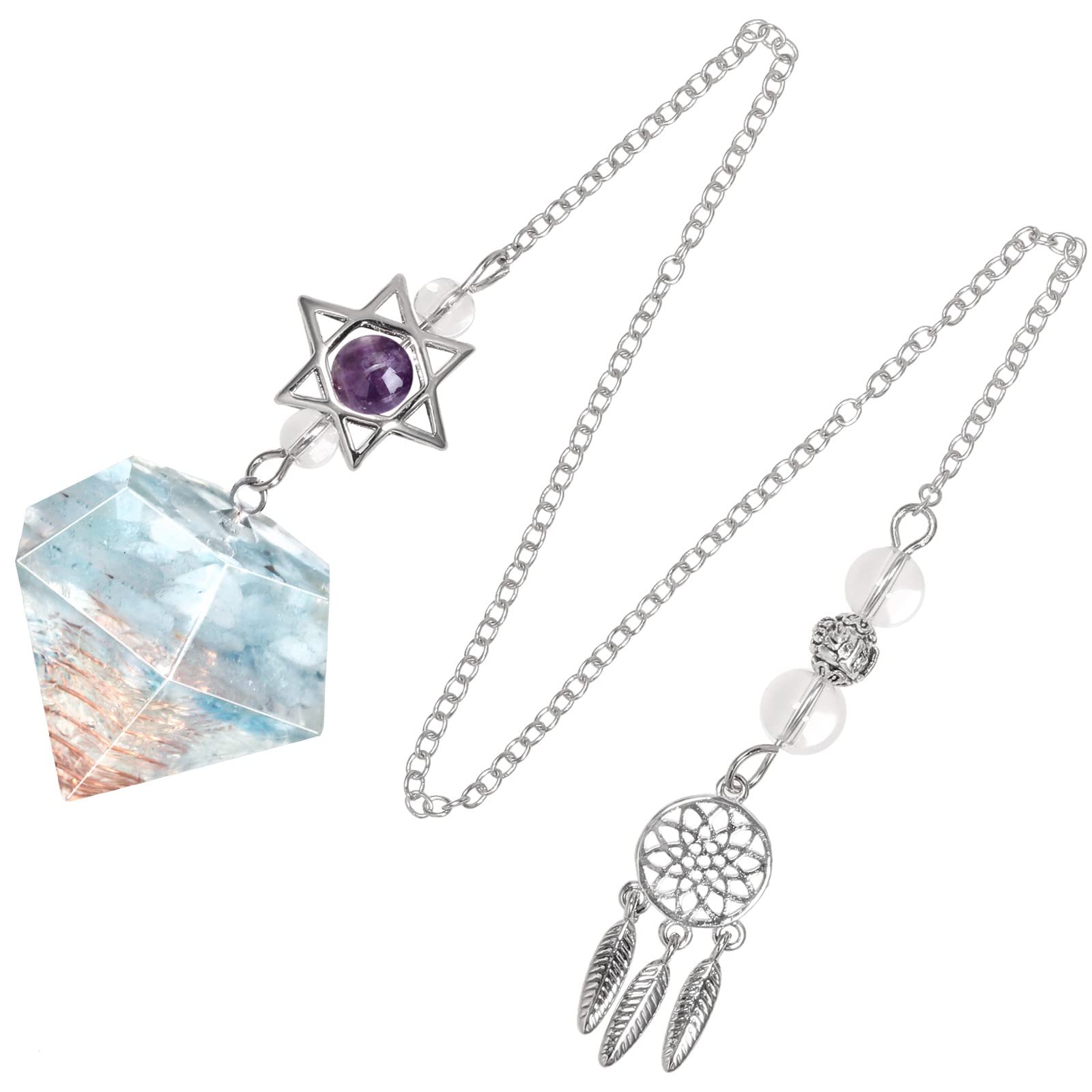KYEYGWO Healing Crystal Point Pendulum with Dream Catcher and Star of David Necklace