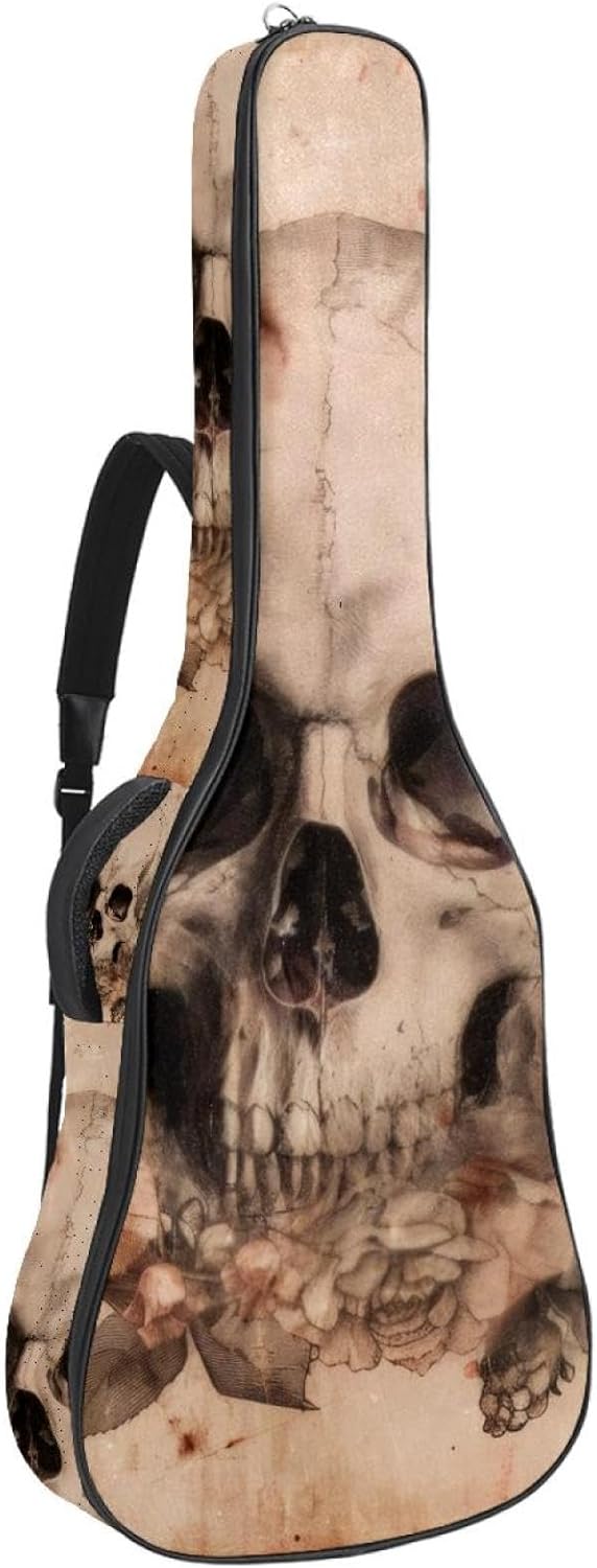Acoustic Guitar Bag, 40 41 42 Inch Guitar Case Cover Soft Guitar Gig Bag for Acoustic Electric Bass Classical Guitar, Vintage Skull Flower Aesthetic Pattern