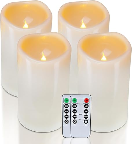 Miniatura 20 de Homemory Velas sin llama impermeables para exteriores de 6", 8", 10" x 4", velas LED de pilar parpadeantes operadas por batería con control remoto