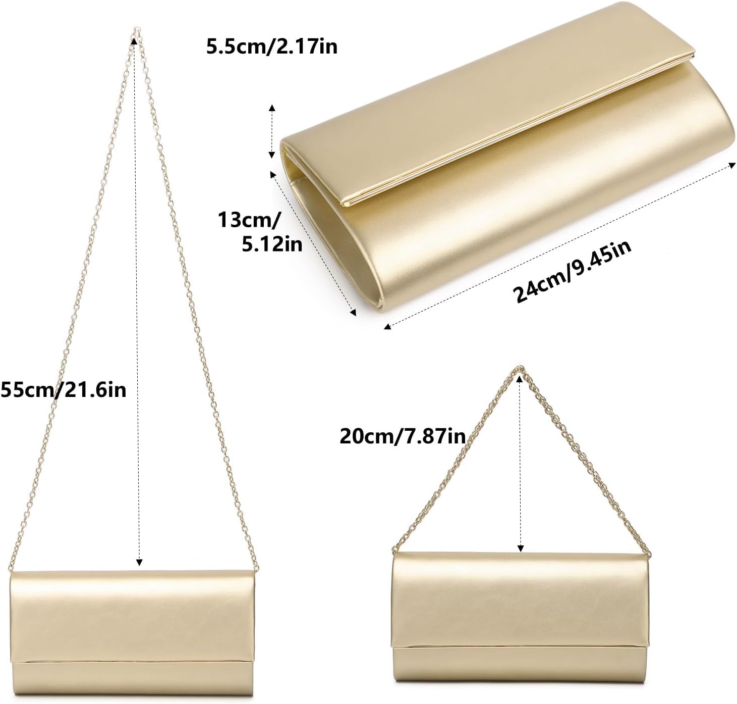 Gurina Matte Leather Women's Evening Clutch Purse with Detachable Chain for Wedding, Party, Prom - Image 6