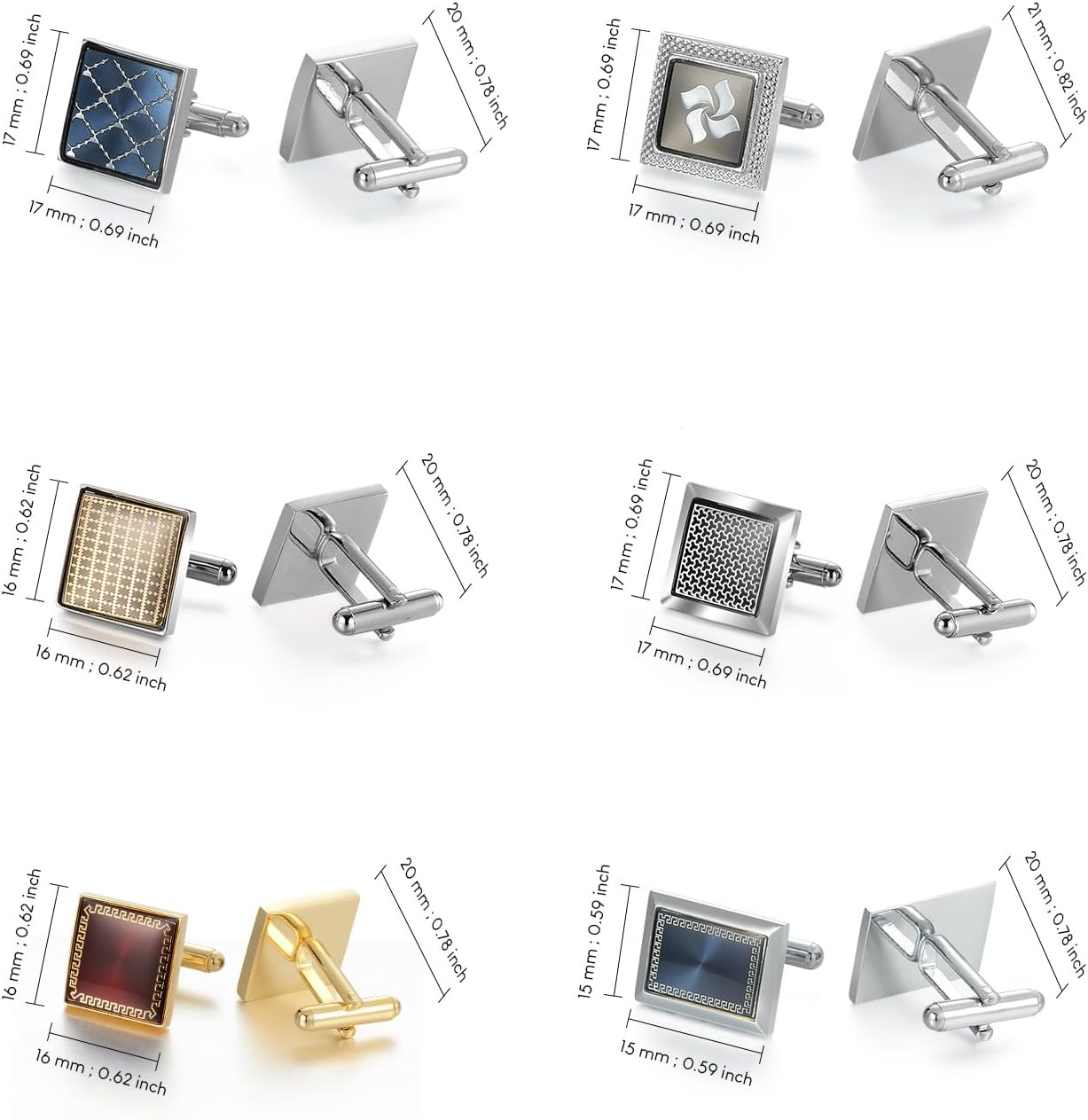 wynameleri Cufflink 12 Pairs, Classic Fashion Men's Cuff Links Silver-Tone Gold-Tone Black for Business Wedding Party Gift Box - Image 3