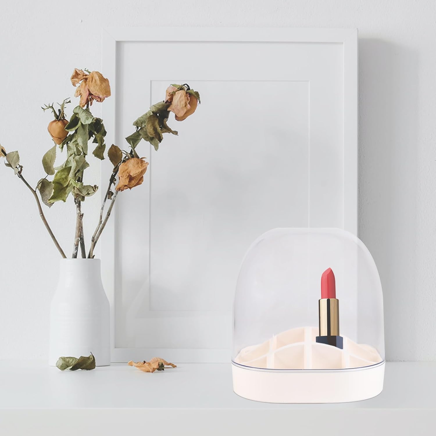PATKAW Lipstick Organizer and Cosmetics Storage Box with Dustproof Lid, 16-grid Makeup Holder for Vanity and Desktop, Large Capacity Cosmetic Holder for Lipstick and Lip Gloss image 5