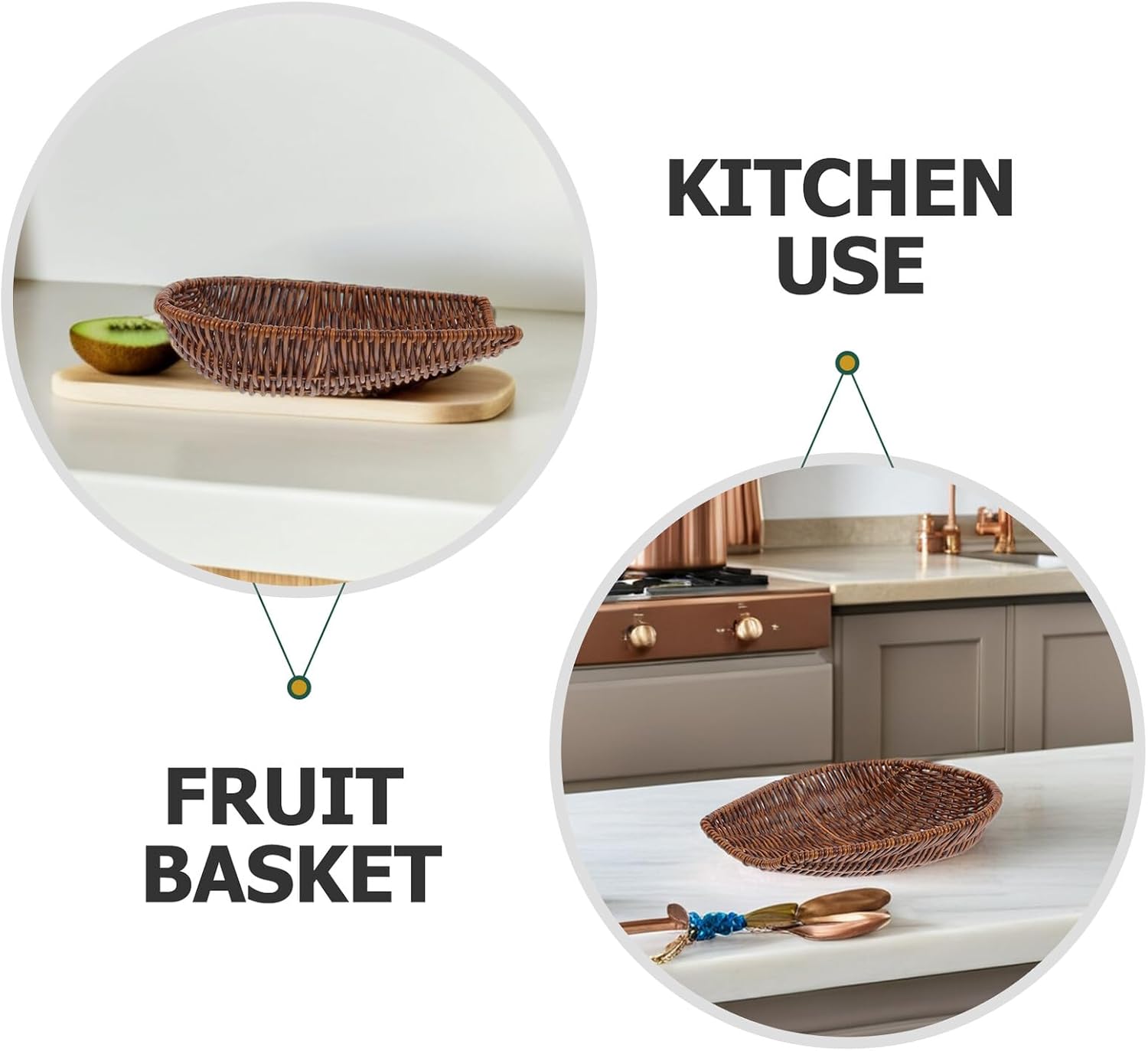 BESTYASH Multipurpose Medium Brown Imitation Rattan Bread Basket Handwoven Plastic Woven Fruit Tray Tabletop Serving Basket for Kitchen Dining and Snack Storage