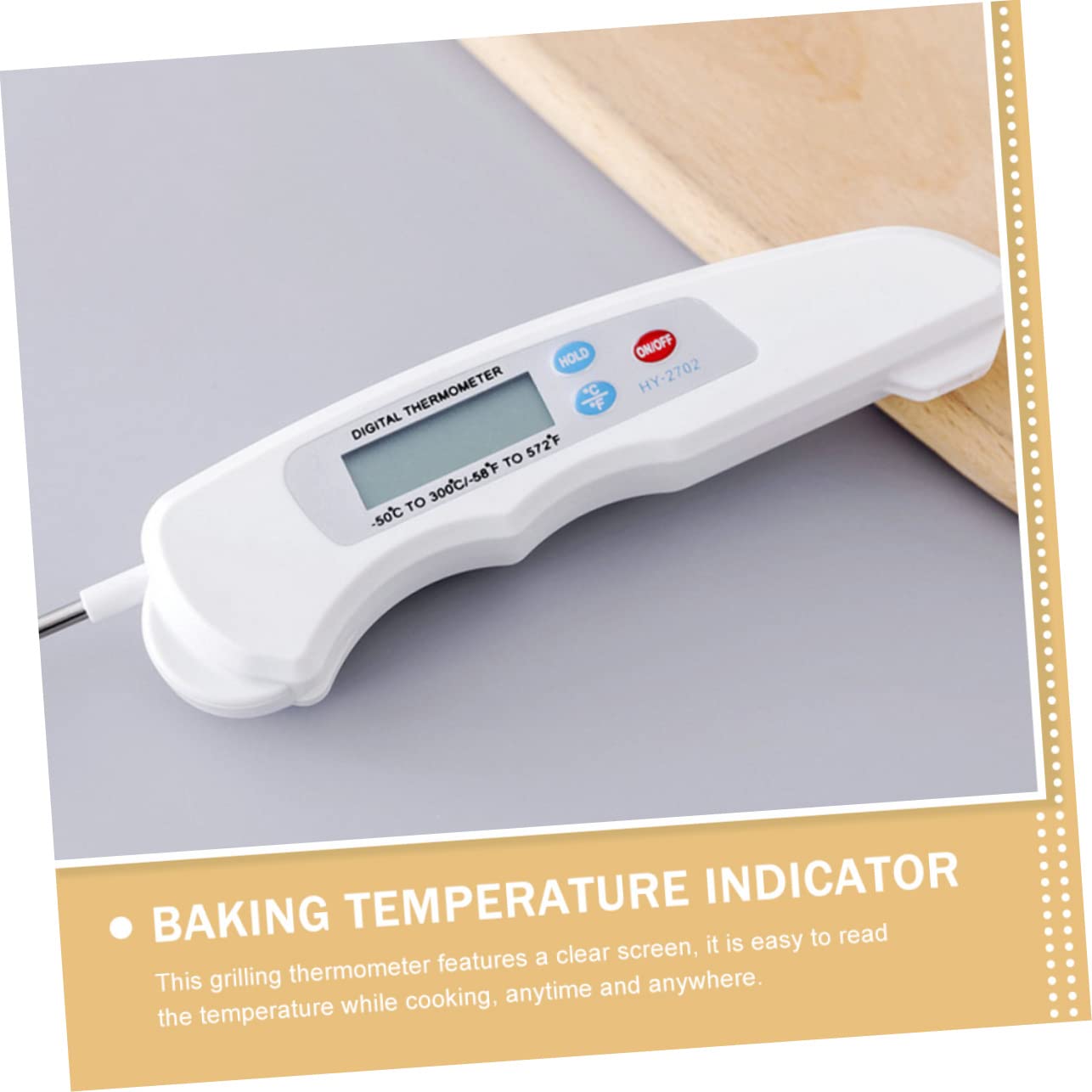 Mikinona Folding Thermometer with Probe for Kitchen Cooking Barbecue and Baking Measures Temperatures from
