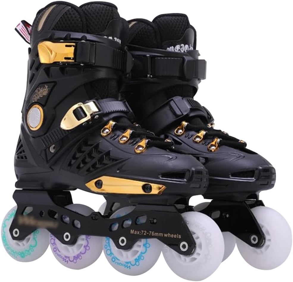 Skates High-Performance Racing Inline Skates, Fancy 8-Wheel Luminous Roller Skates Breathable Rink Skates, Entertainment for Beginners(White Gold,US-7)