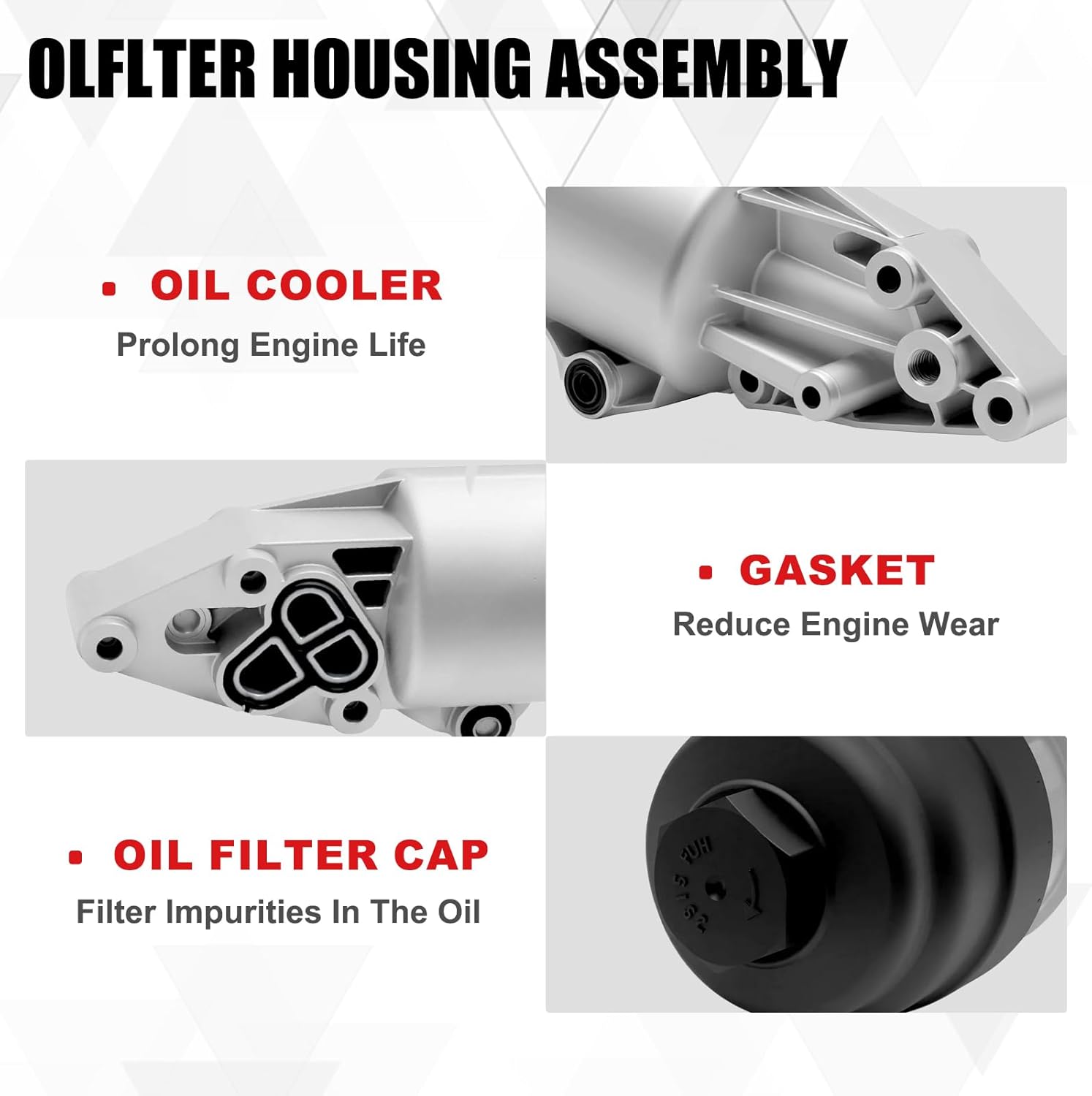 Upgraded Aluminum Oil Filter Housing Compatible with Audi A4 2005-2008 A5 2008-2014 A6 A7 A8 Quattro Q5 Q7 2010-2015 RS5 S4 S5 SQ5 Replaces# 06E115405A, 06E115405C, 06E115405K