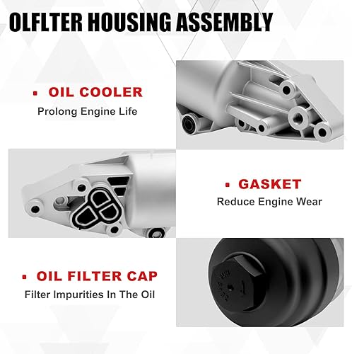 Miniatura 4 de Carcasa de filtro de aceite de aluminio mejorada compatible con Audi A4 2005-2008 A5 2008-2014 A6 A7 A8 Quattro Q5 Q7 2010-2015 RS5 S4 S5 SQ5