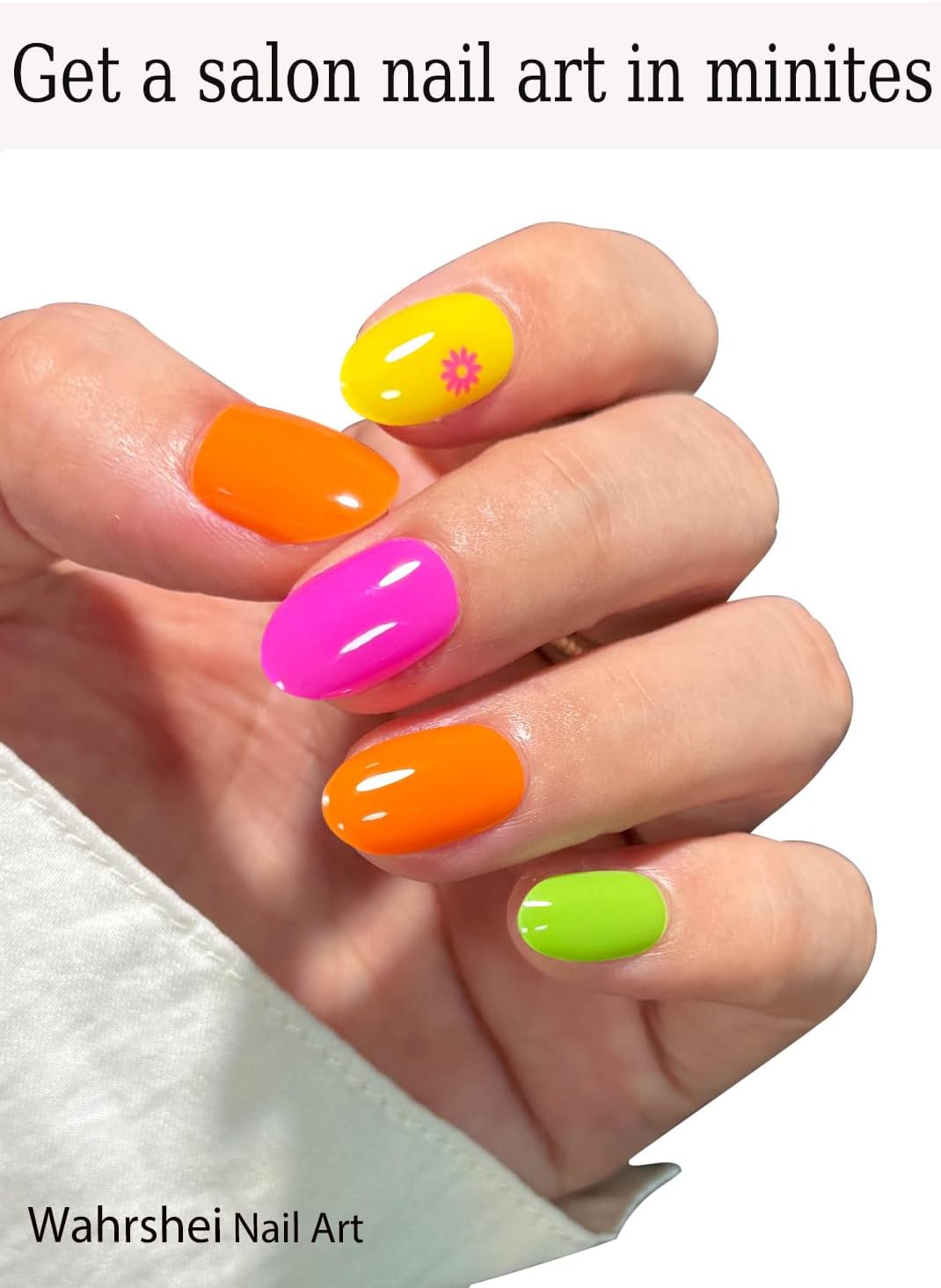 Semi Cured Gel Nail Strips, Neon, Summer Bright Colos 20pcs Adhesive UV Sticker, Wraps for Home Manicure DIY