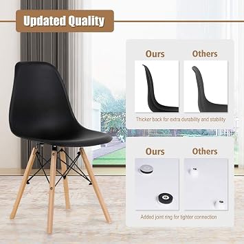 GOFLAME DSW Dining Chairs Set of 2, Shell Plastic Chairs with Wooden Legs, Modern Style Armless Chairs for Living Room Kitchen Bedroom, Kitchen Side Chairs for Dining Room, Living Room, Black