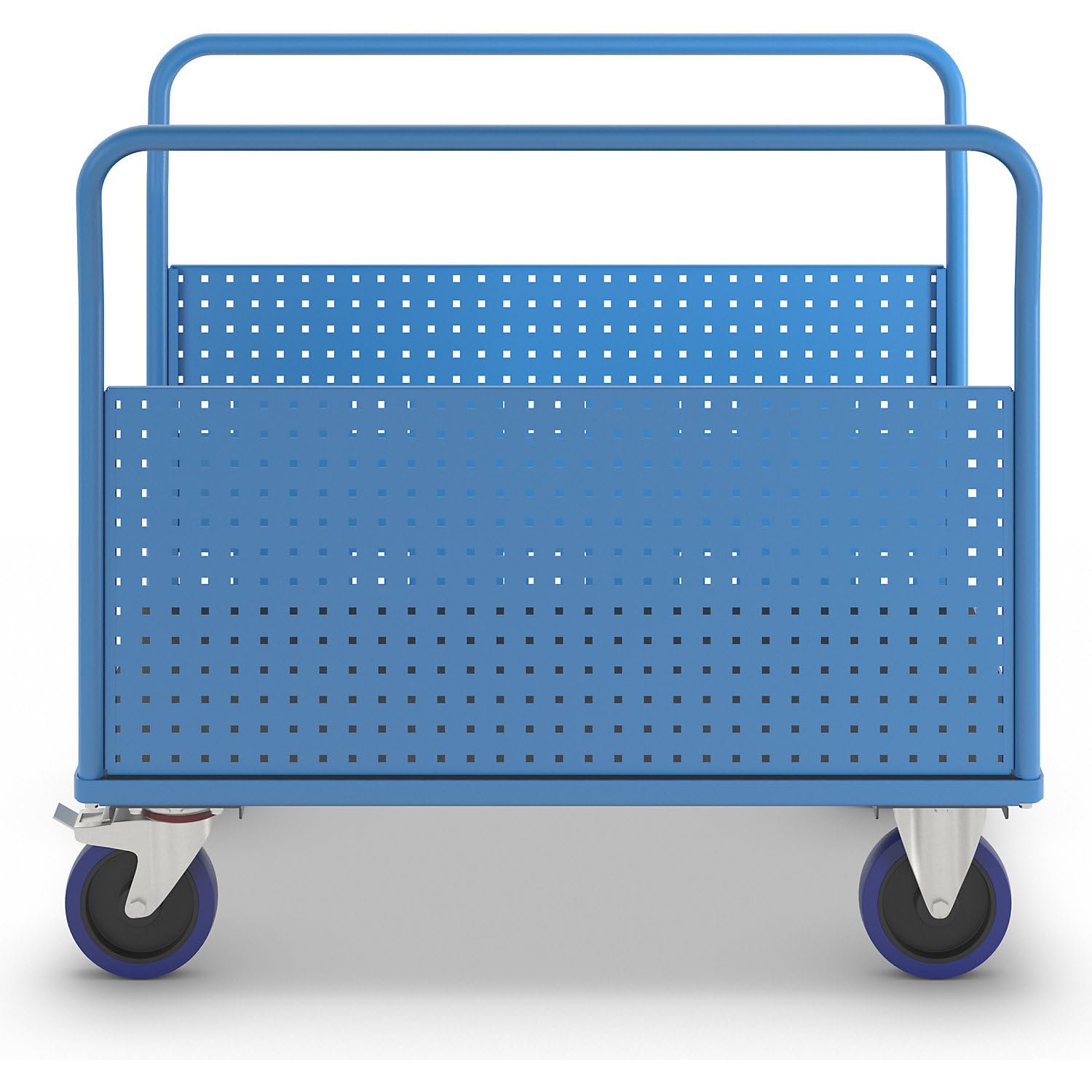 eurokraft pro | Plattformwagen | Mit 2 Lochblechseitenwänden, LxB 1250 x 800 mm, Vollelastik