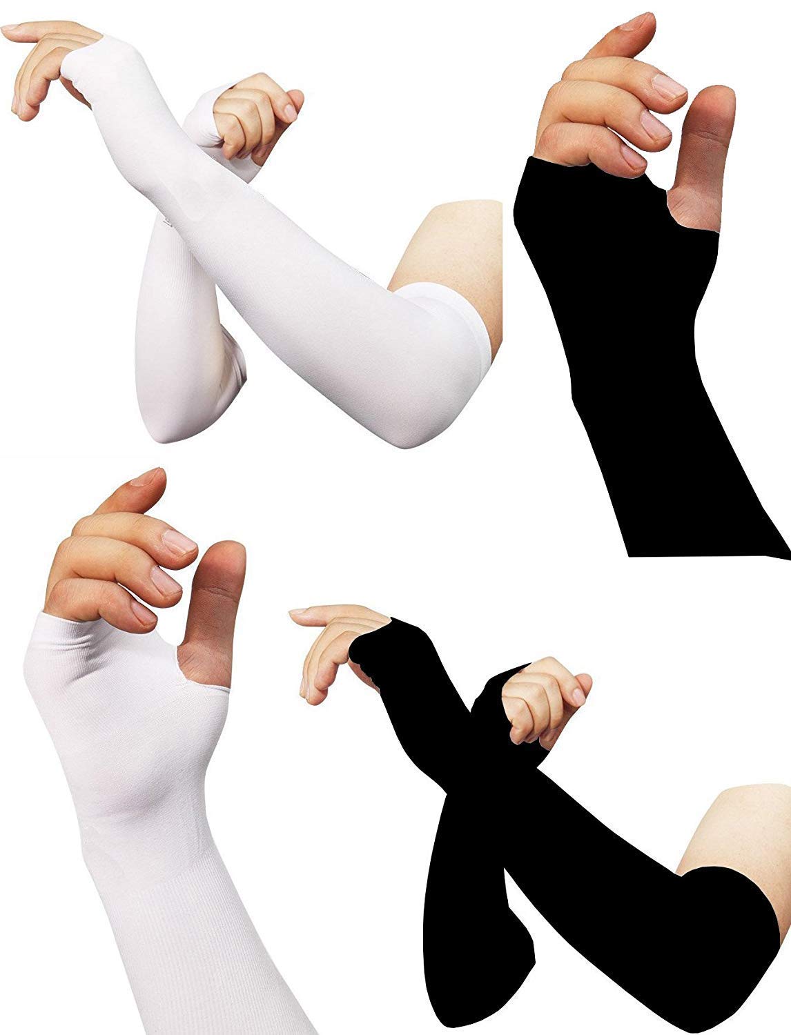 PinKit Arm Sleeve Cooling UV Protection for Men Women Kids Sunblock Protective with Thumb Hole for Biking Gardening Fishing Hiking Running - Pack of 2 - Black & White